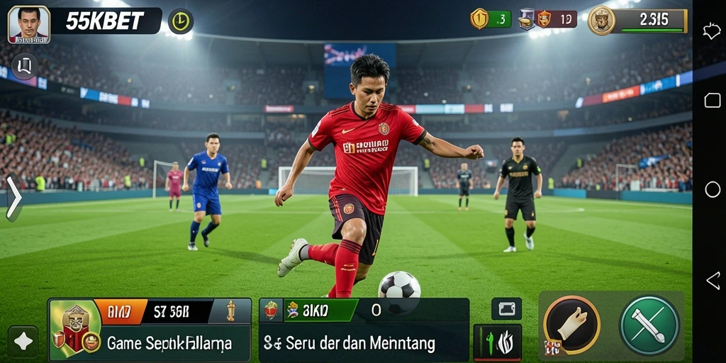 Tangkapan layar gameplay 55KBET saat pertandingan sepak bola yang seru.