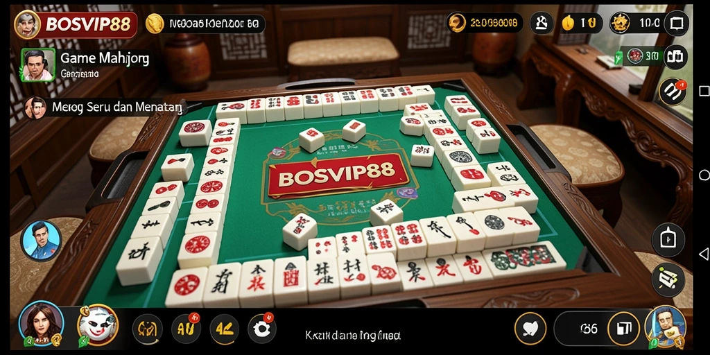 Screenshot gameplay <strong>BOSVIP88</strong> menunjukkan berbagai ubin Mahjong yang menawan.