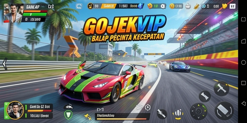 Tampilan gameplay balap mendebarkan di GOJEKVIP.