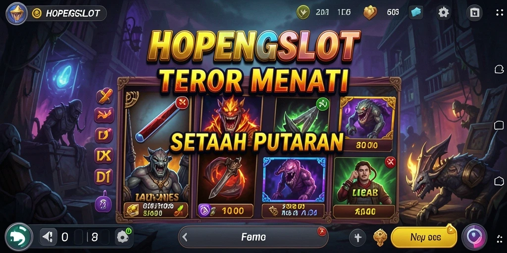 Screenshot gameplay HOPENGSLOT dengan suasana horor yang mencekam.