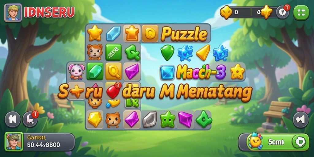 Screenshot gameplay IDNSERU menampilkan tantangan Match-3 yang seru.