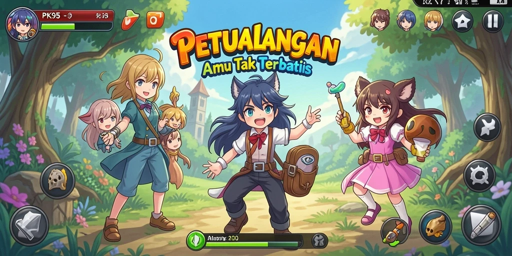 Tangkapan layar keren dari gameplay PK95 yang menampilkan karakter Anime.