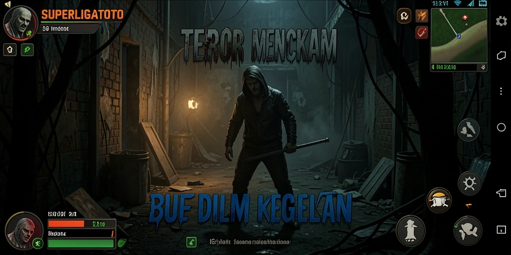 Gameplay SUPERLIGATOTO yang menegangkan di lingkungan gelap.