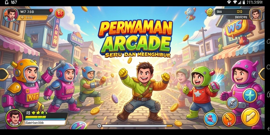 Screenshot utama W67 menunjukkan aksi seru dalam permainan arcade.